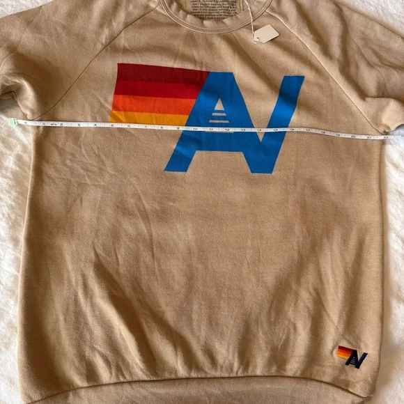 NWT Aviator Nation Logo Stitch Relaxed Crew Sweatshirt - Sand - size medium - Picture 5 of 7
